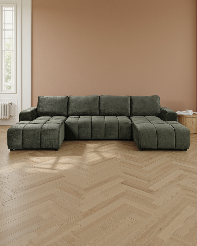 Helsinki Luxury Green U Shape Corner Sofabed