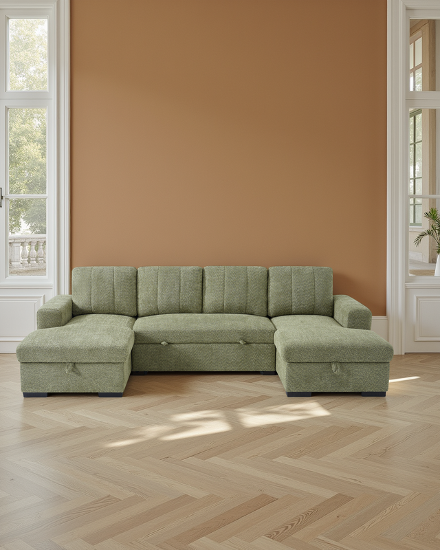 Warsaw Sofabed Green U Shape Corner
