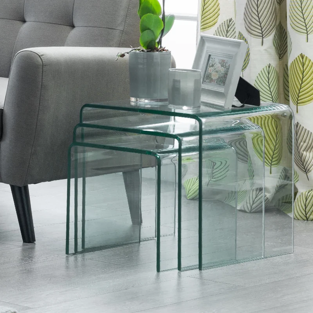 Amalfi Bent Glass Nest of Tables Clear Glass