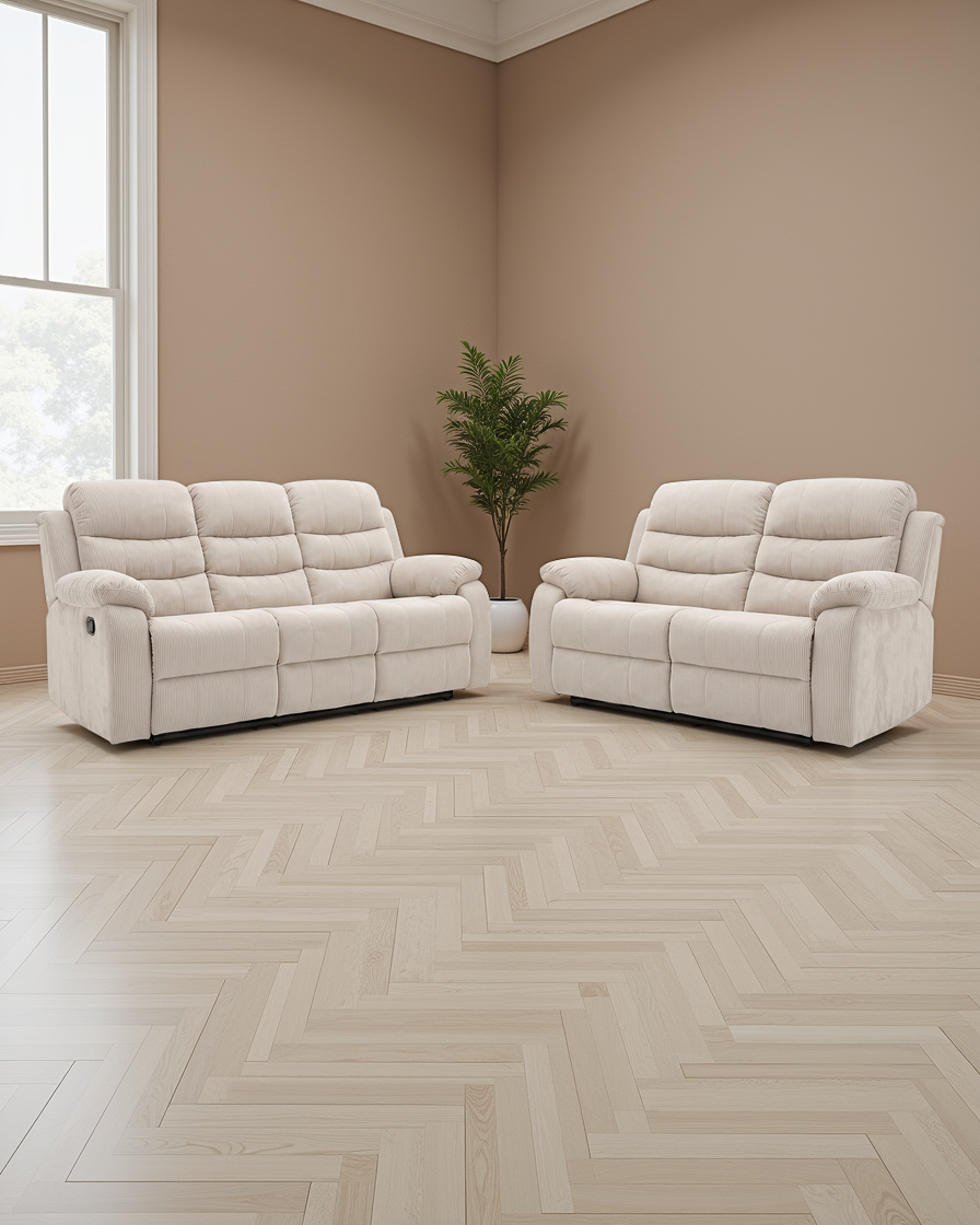 Geneva Manual Recliner Sofa Beige 3+2 Seater