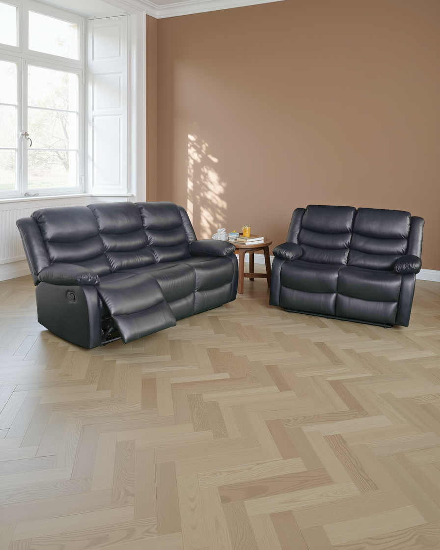 Budapest Manual Recliner Sofa Black 3+2 Seater